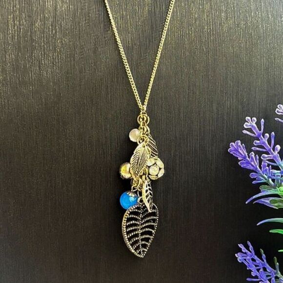 Cute Multi-charm Leaves Long Pendant Necklace - Picture 2 of 7